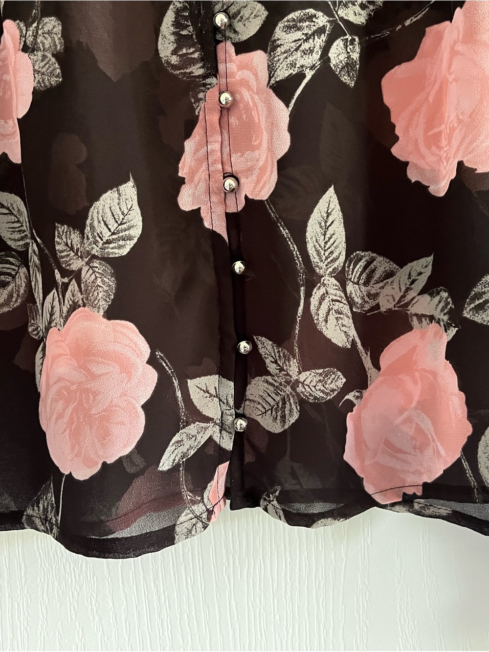 Guess Black Sheer Blouse with Pink Floral Print XS - Picture 7 of 13